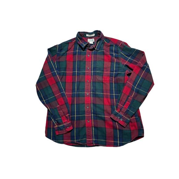 L.L. BEAN Long sleeve Flannel, collared shirt, size Large, Red & Green Plaid - Picture 1 of 8